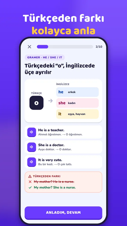 Gramer dersi ekranı